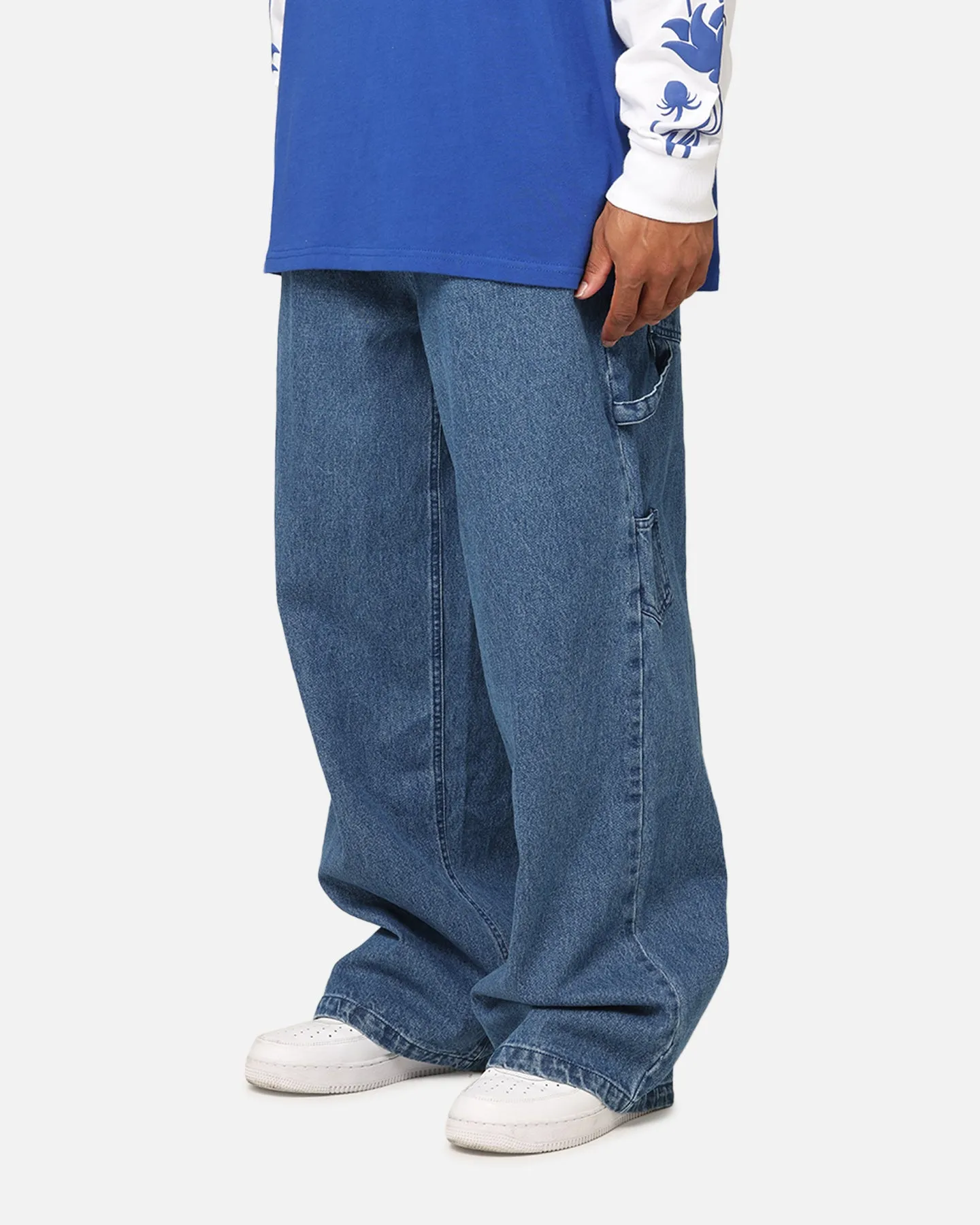 Flattering Comfort Carre Baggy Carpenter Jeans Mid Blue Denim