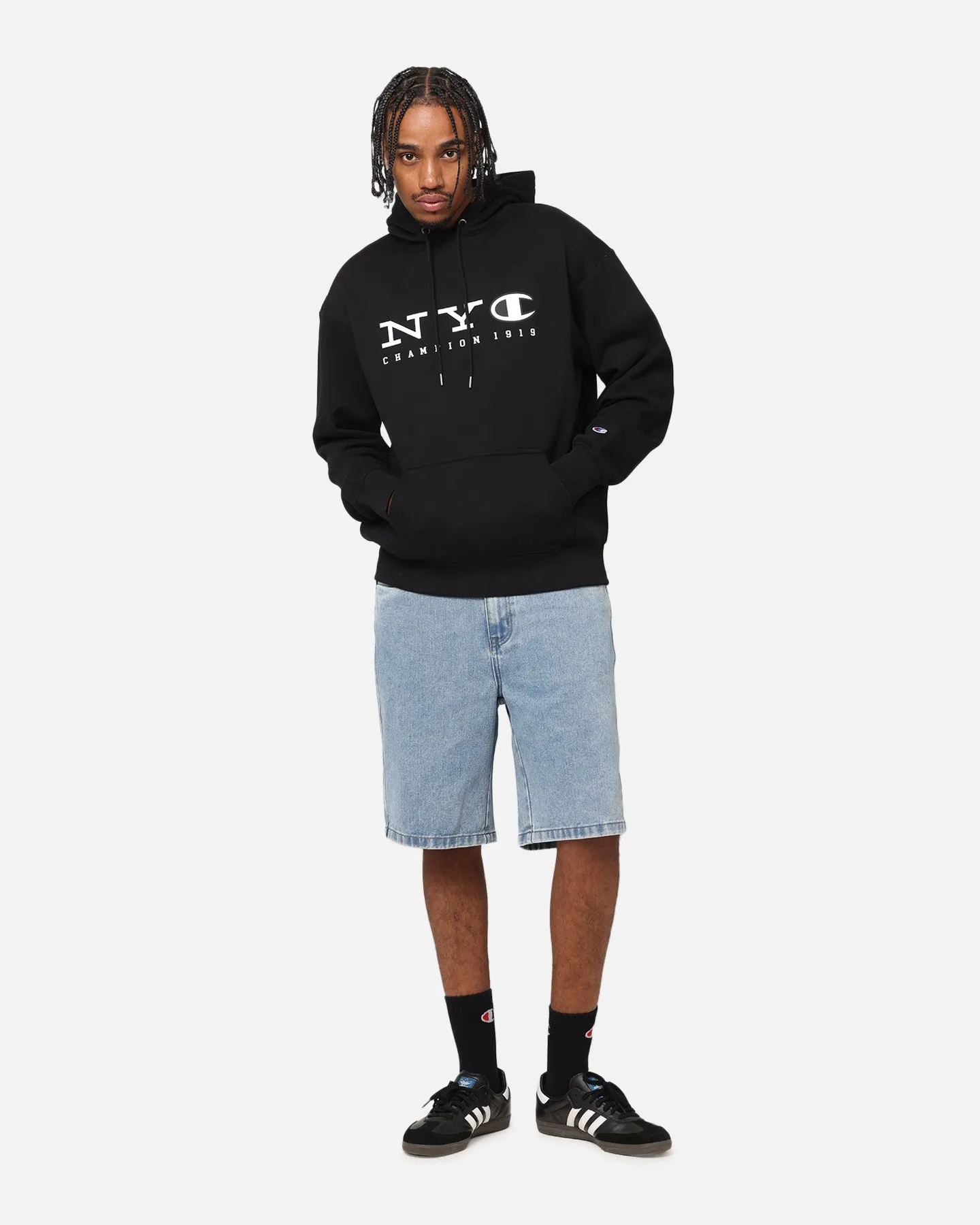 Layered Hood Design Street Vibe Champion Rochester Graphic Hoodie Black