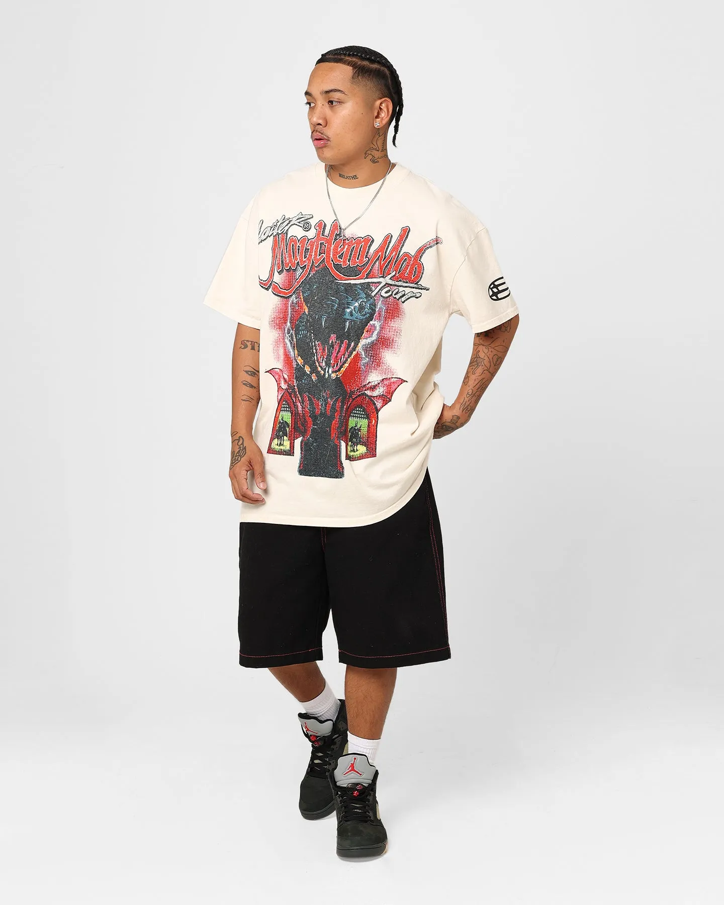 Loiter Mayhem Mob Vintage T-Shirt Off White Sweat Absorbent Soft Wear