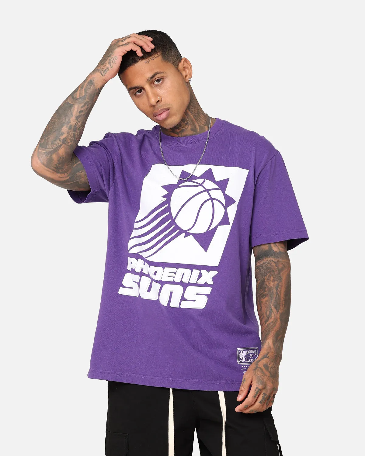 No Shrink Technology Outdoor Leisure Mitchell & Ness Phoenix Suns XL Logo One Colour T-Shirt Faded Purple