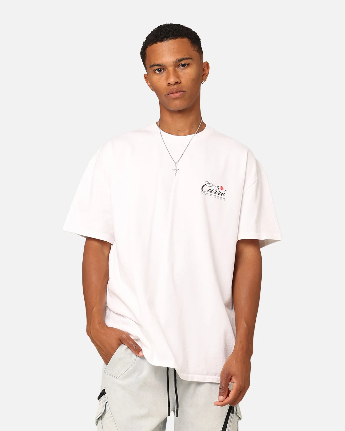Wide Neck Opening Carre Timeless Rose T-Shirt White