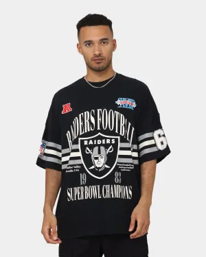 Odor Resistant Material Feminine Appeal Majestic Athletic Las Vegas Raiders Champion Arch Stripe Oversized T-Shirt Faded Black
