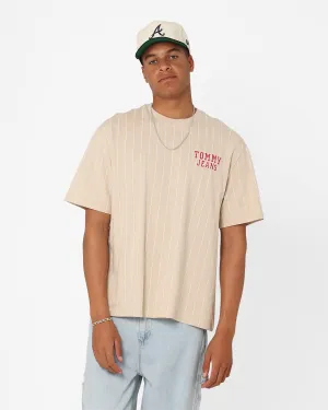 Tommy Jeans Pinstripe T-Shirt Classic Beige Soft Cotton Feel
