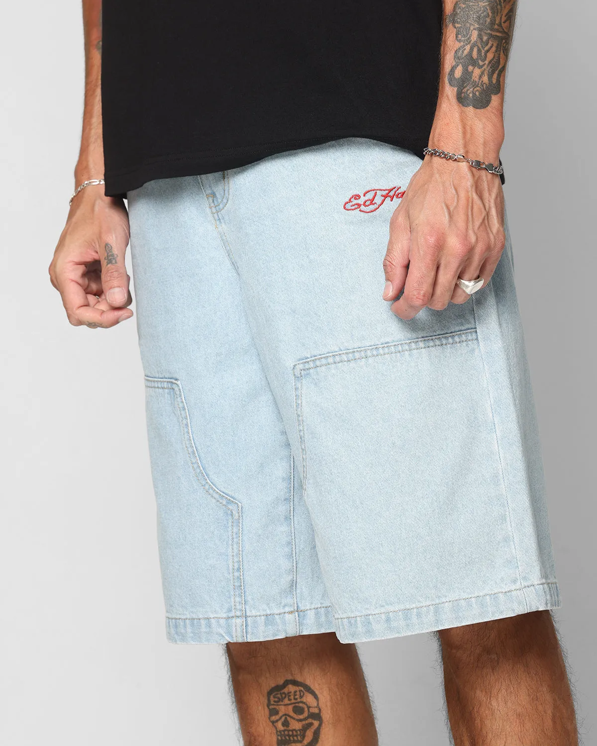 Ed Hardy Dragon Jorts Light Blue AntiStaticTreatment SeamlessConstruction