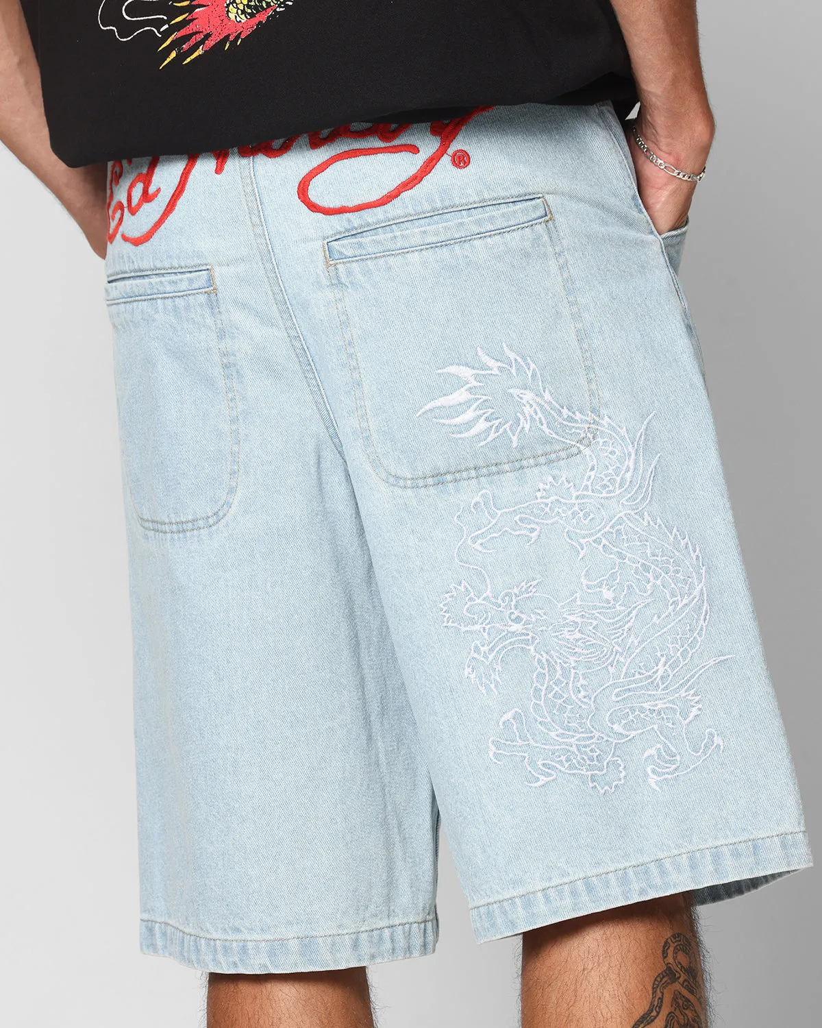 Ed Hardy Dragon Jorts Light Blue Tough Materials Rubberized grip