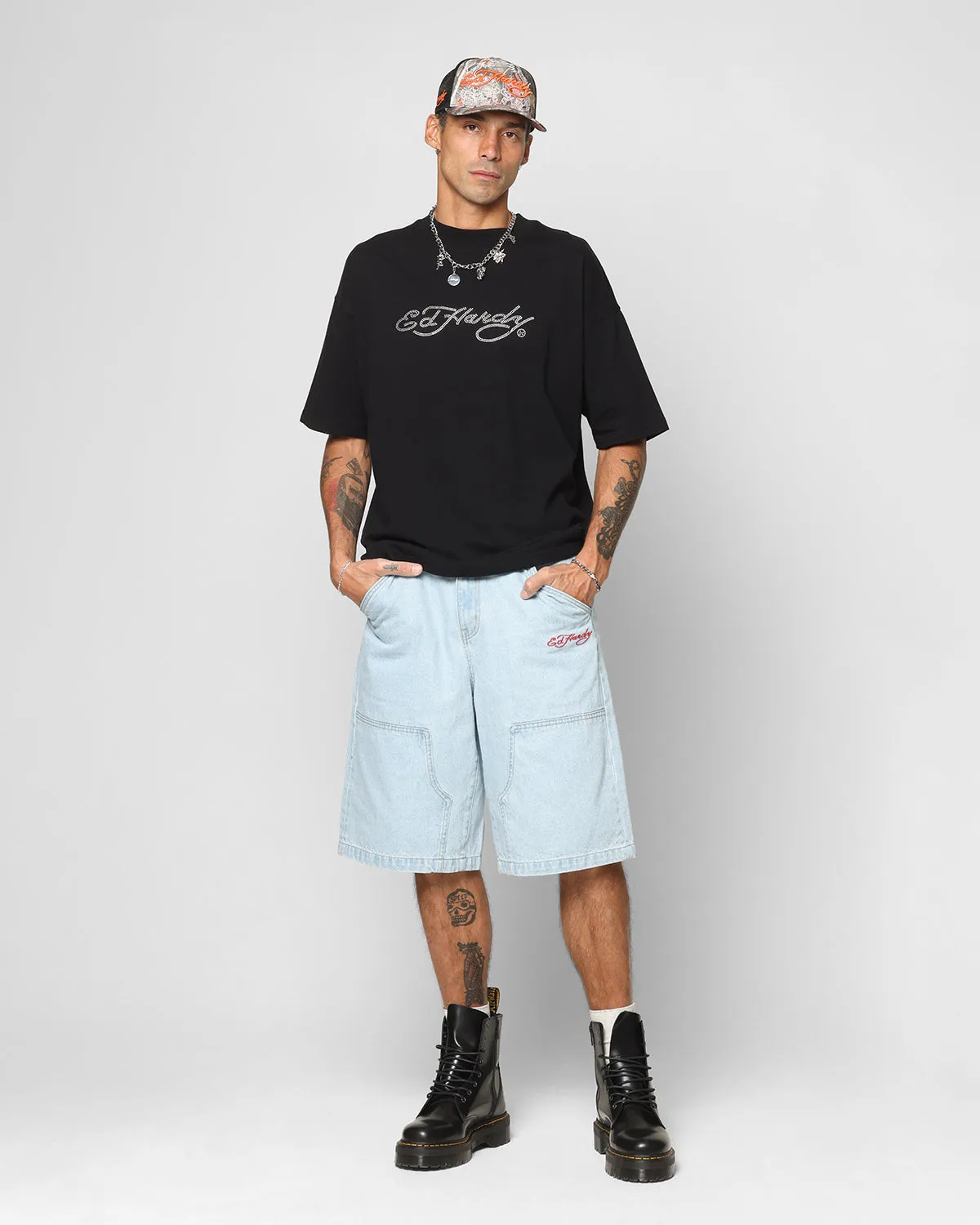 Cozy Comfort Ed Hardy Dragon Jorts Light Blue