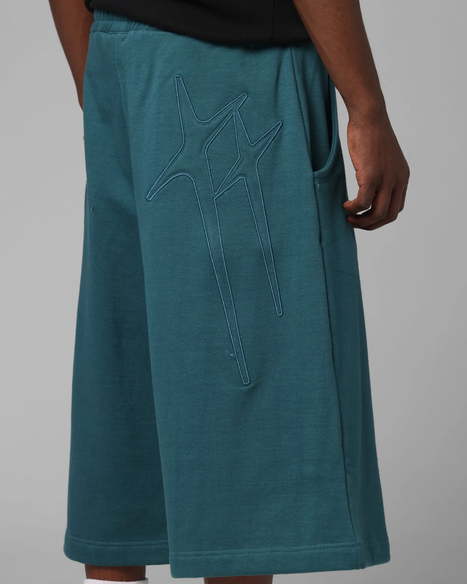 Loiter Destruct Sweat Shorts Teal beauty industry Double Layered Construction
