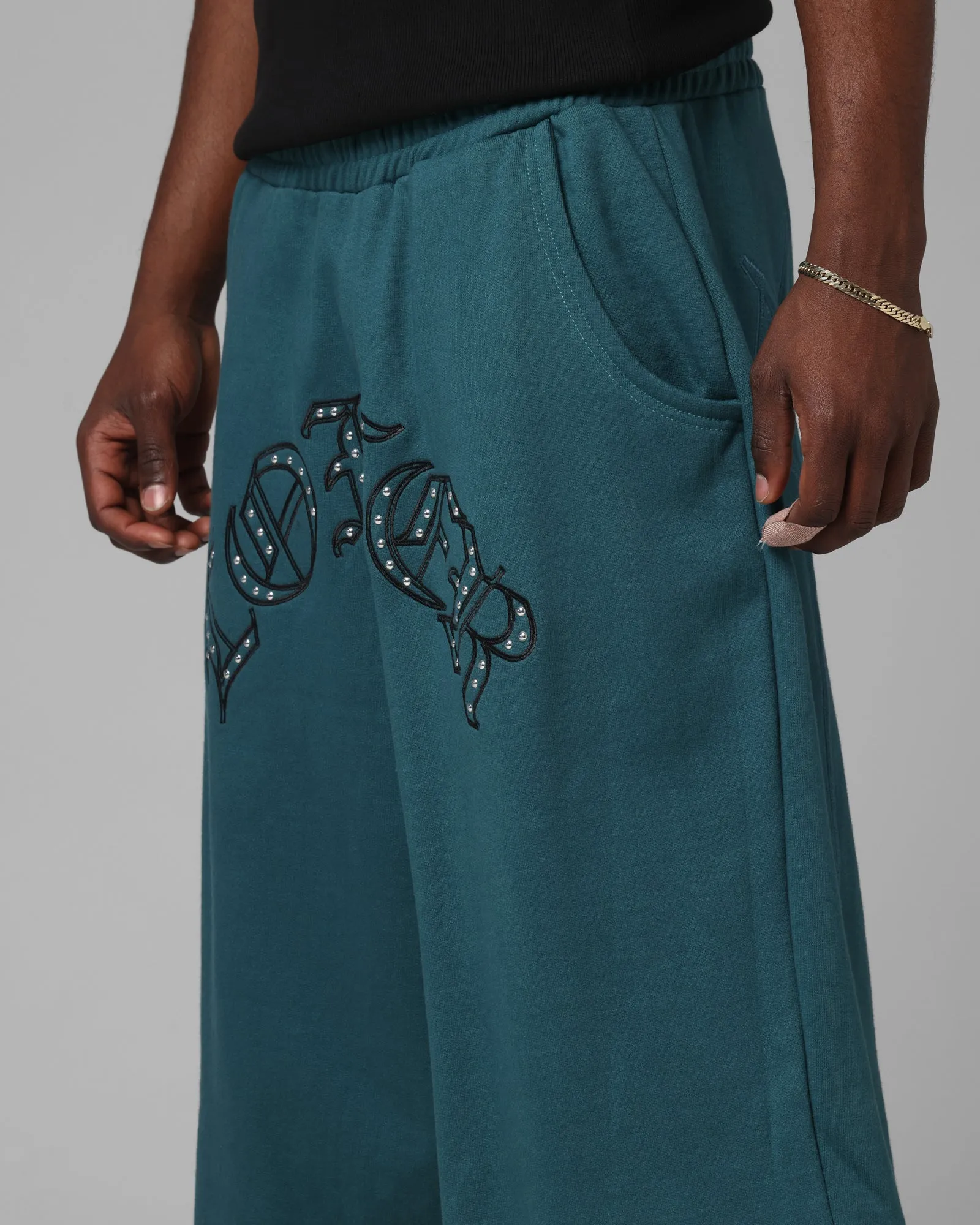 Loiter Destruct Sweat Shorts Teal jumpsuit