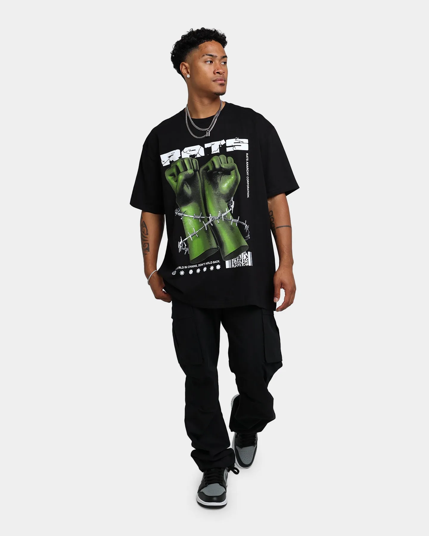 Rats Get Fat Throwing Hands T-Shirt Black Everyday Layering
