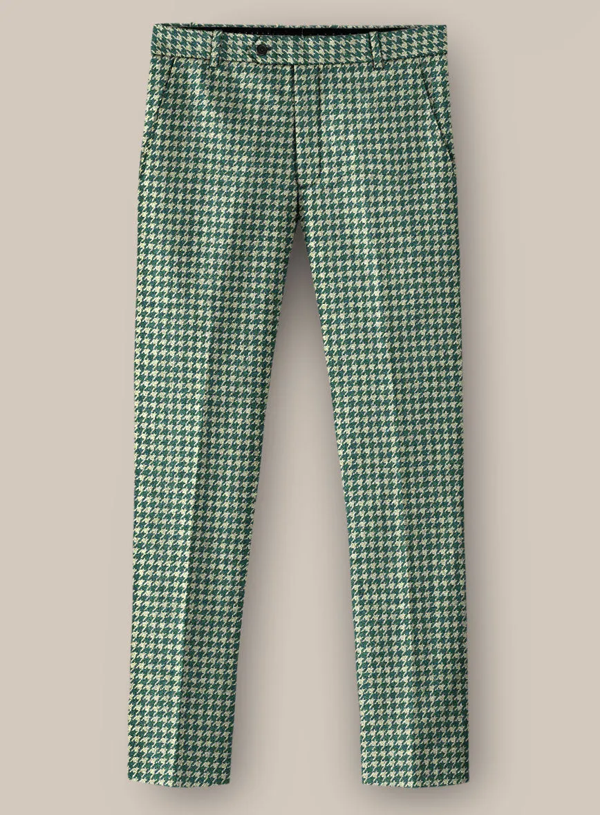 Teal Green Houndstooth Tweed Pants Sleek Appeal