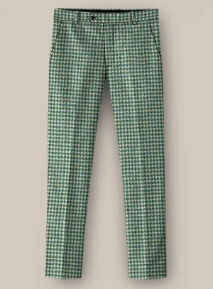 Teal Green Houndstooth Tweed Pants Sleek Appeal