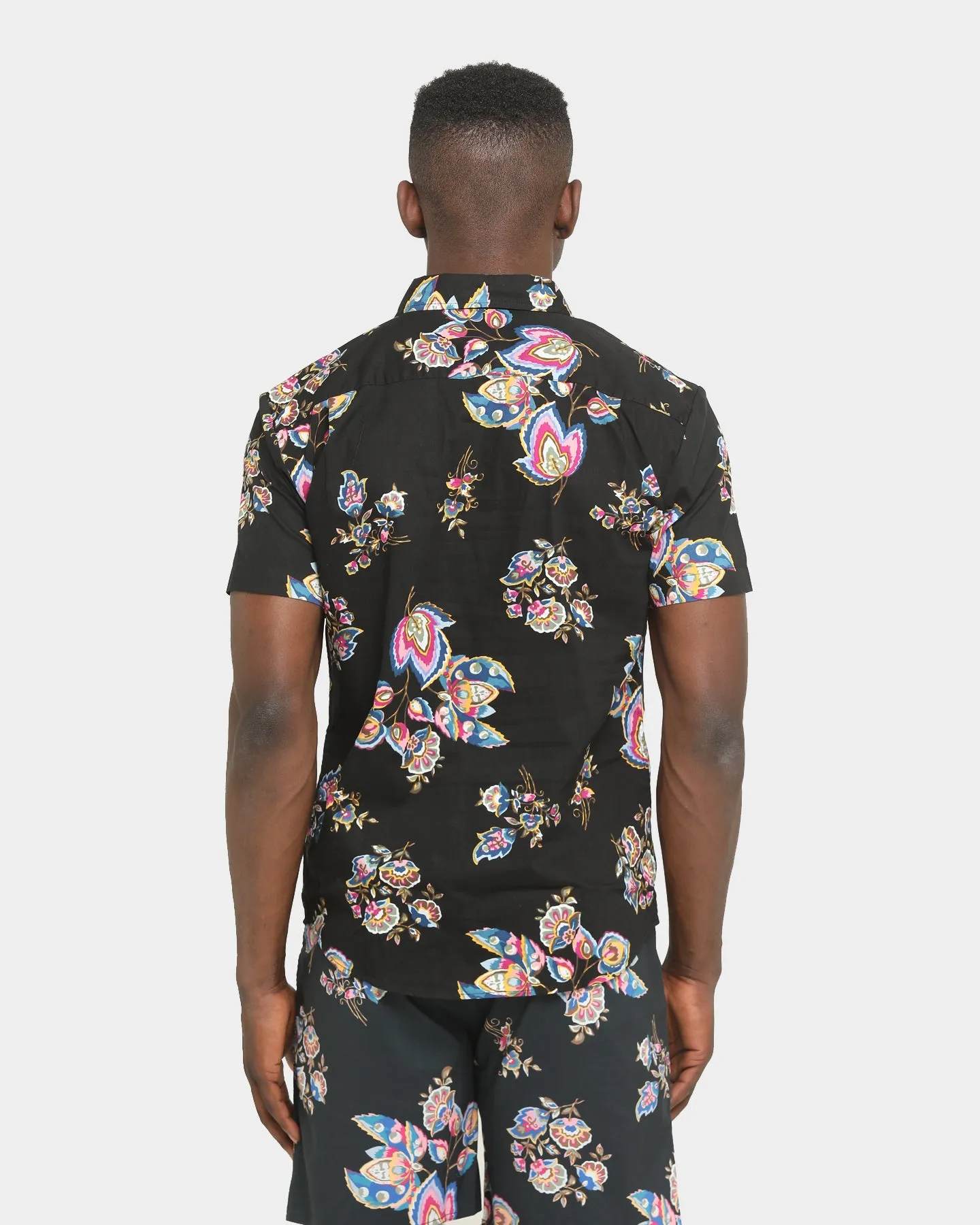 Brixton Charter Print Short Sleeve Woven Shirt Black/Purple Comfy and Soft Temperature Control Fabric