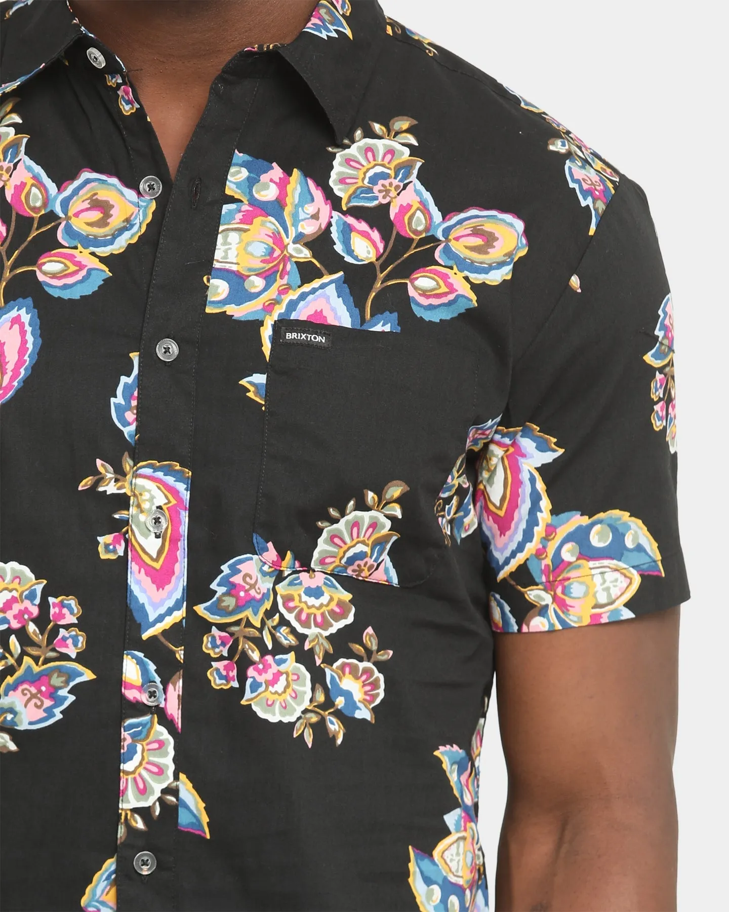 Brixton Charter Print Short Sleeve Woven Shirt Black/Purple Holiday Comfort Style