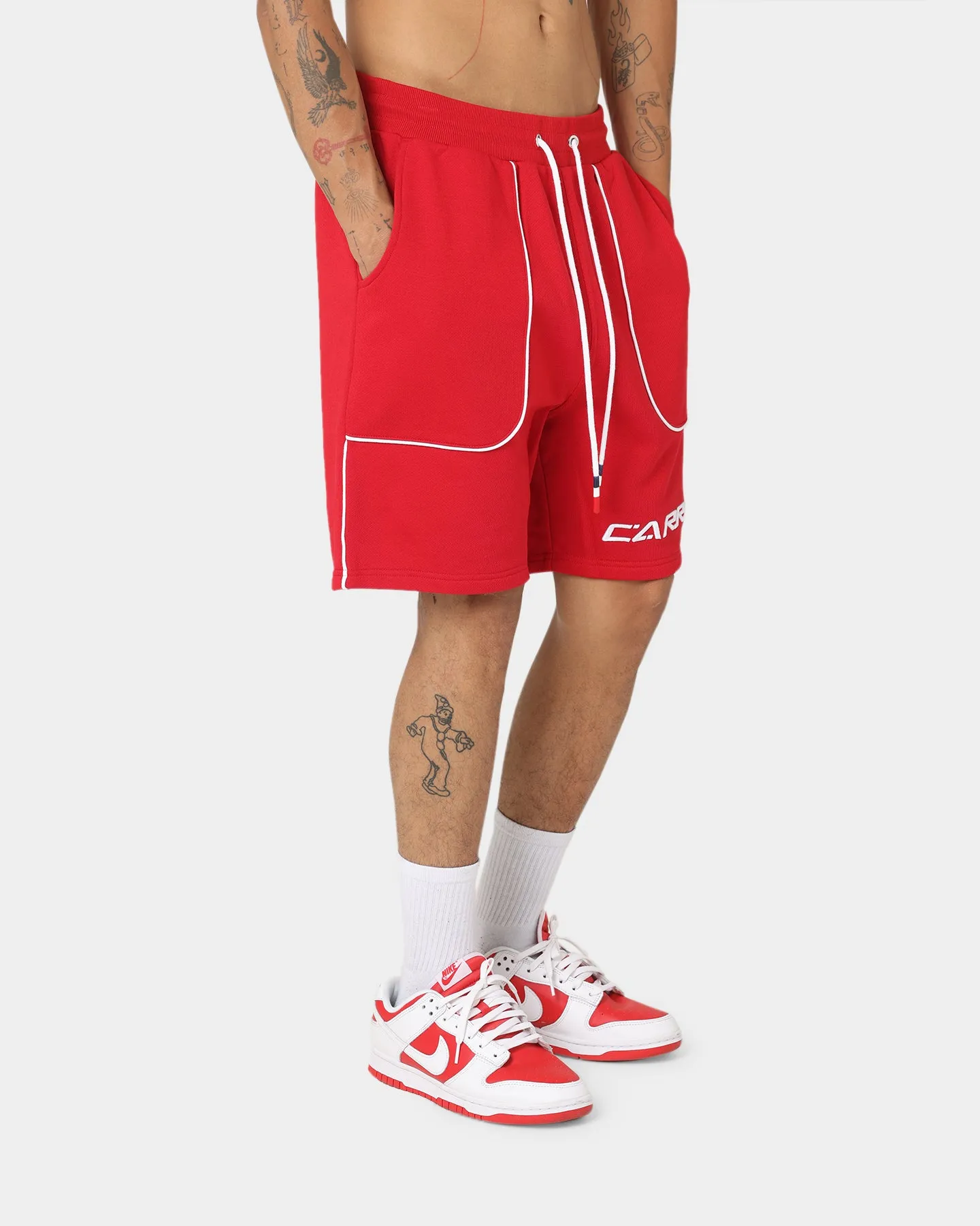 Multi Pocket Functionality Carre Ange Track Shorts Red