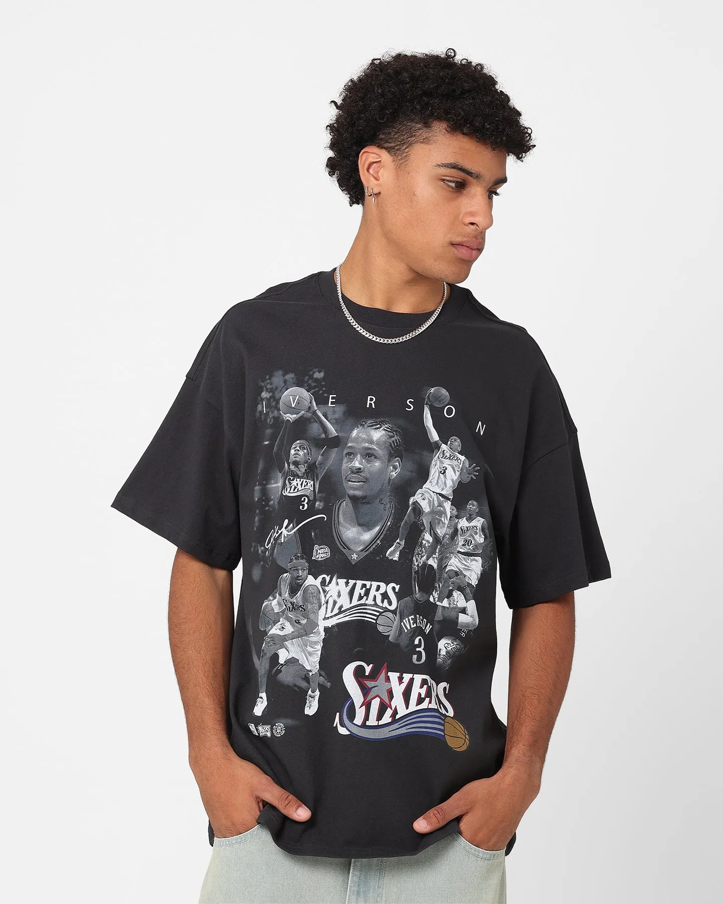 Perfect For Relaxing Mitchell & Ness Philadelphia 76ers Allen Iverson Player Photo T-Shirt Faded Black