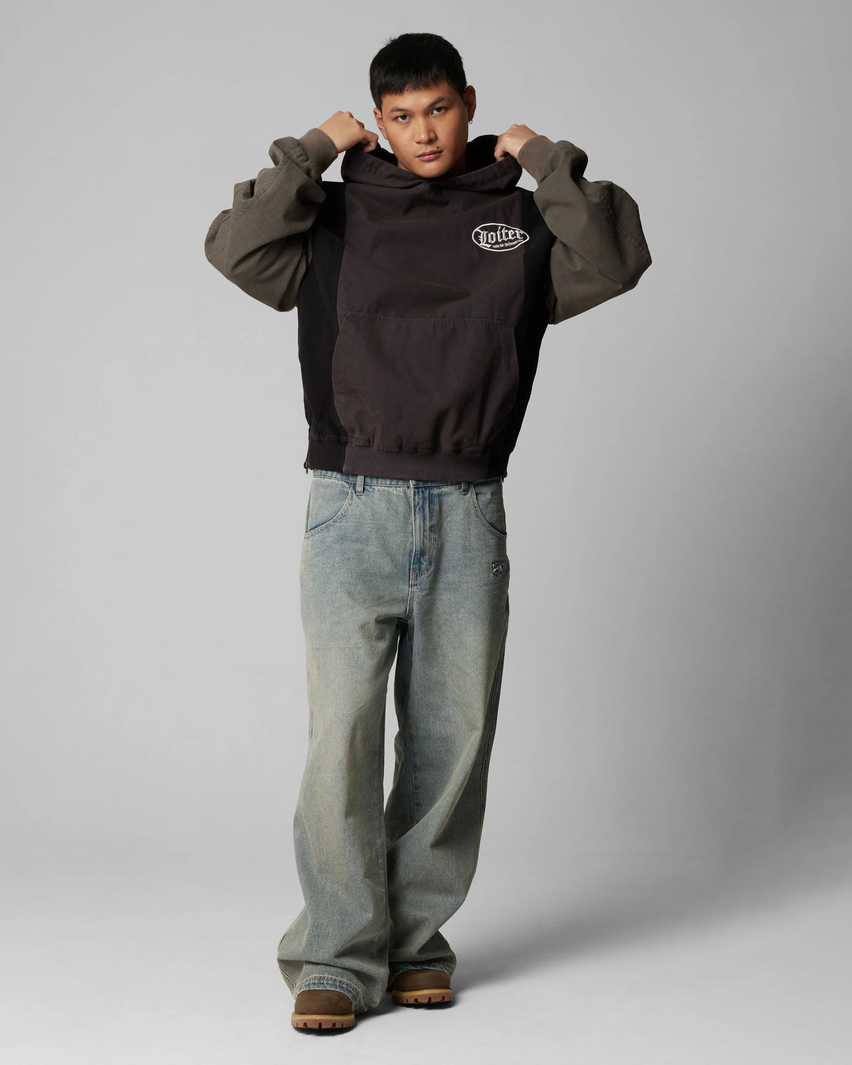 Recycled Material Loiter Splinter Hoodie Black/Charcoal