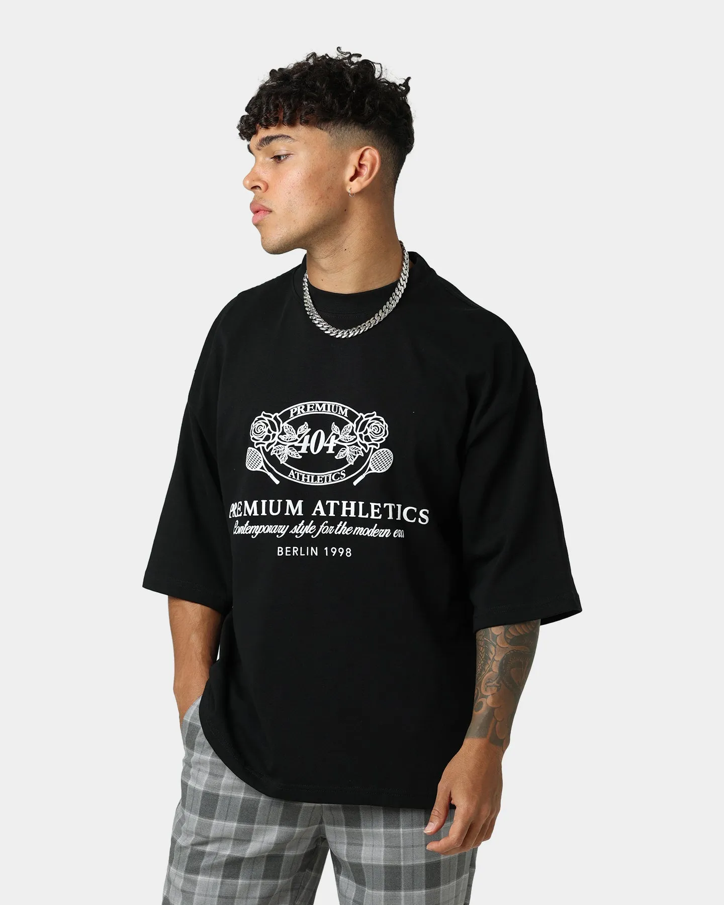 404 Premium Athletics Heritage T-Shirt Black Layered Neckline