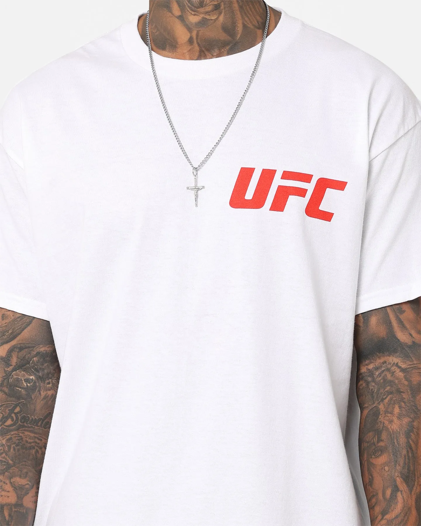 Laser Cut Edges Breathable Cotton Fabric UFC By Goat Crew Logo T-Shirt White