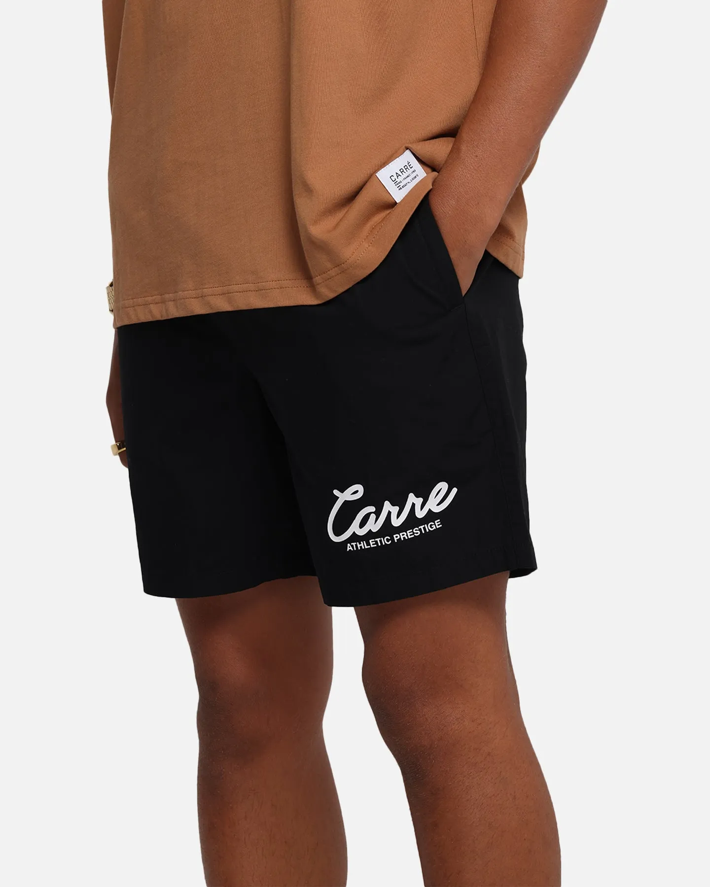 Solid Color Carre Prestige Script Beach Shorts Black
