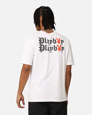 Playboy Bunny O Gothic Stack T-Shirt White Non Toxic Printing Weekend Comfort