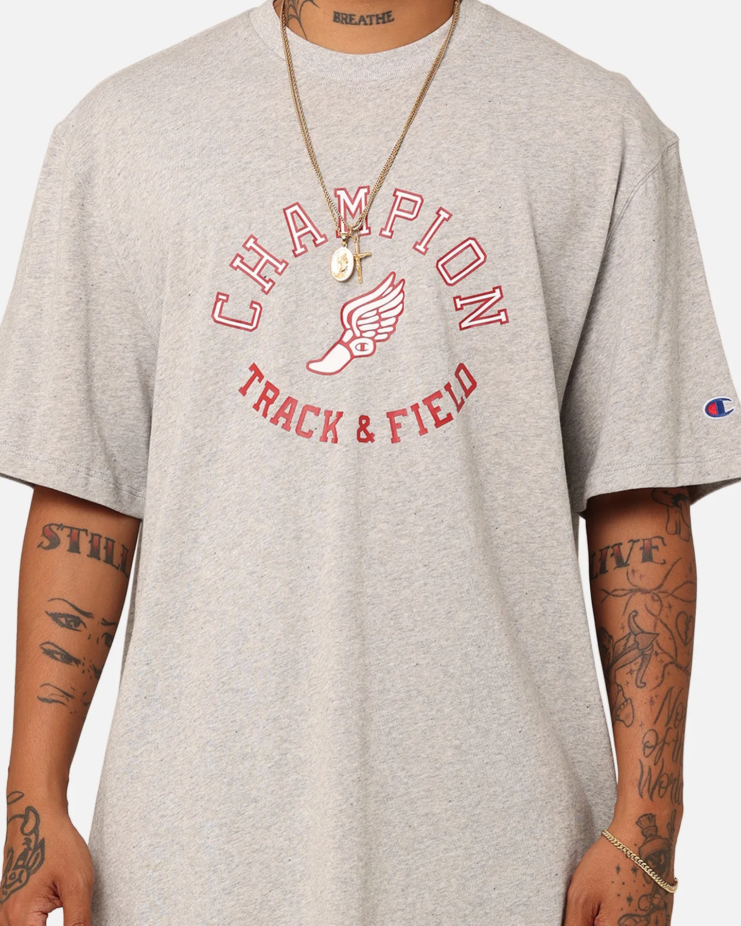 Easy Care Material Flexible Ribbed Neckline Champion Wing Graphic T-Shirt Rubis