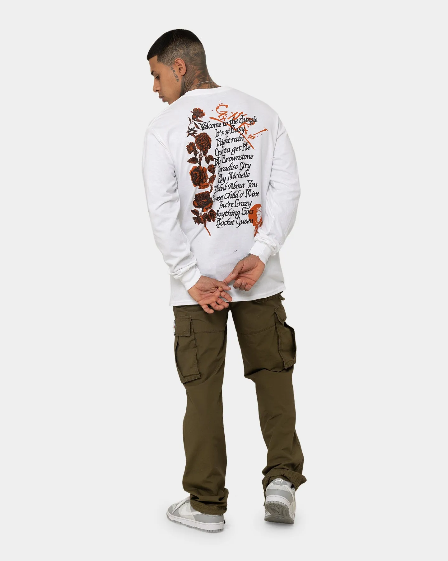 Versatile Comfort Modern Style Trend Guns n Roses Pistol Track Long Sleeve T-Shirt White
