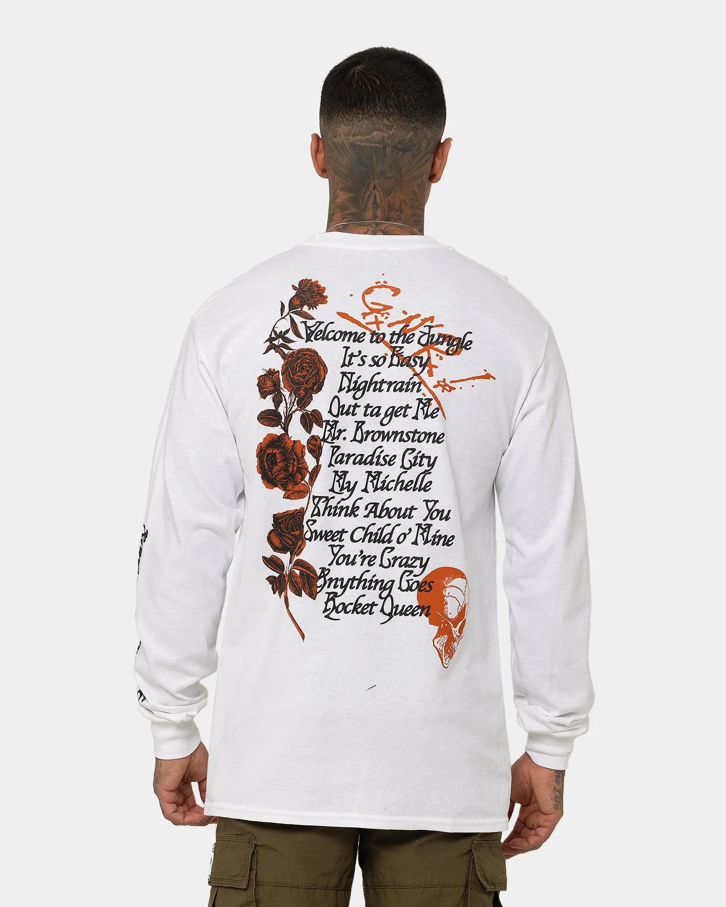 Everyday Fit Ethically Sourced Material Guns n Roses Pistol Track Long Sleeve T-Shirt White