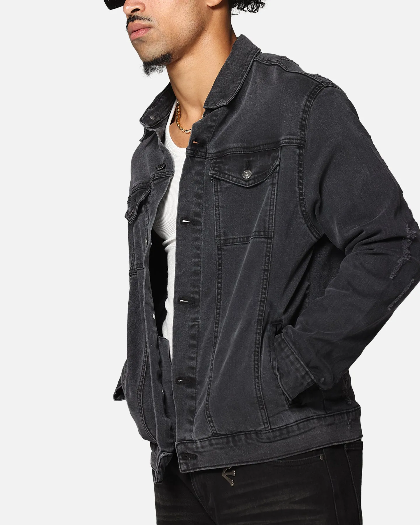 Saint Morta Men's Vintage Denim Jacket Aged Black Chilly Commute
