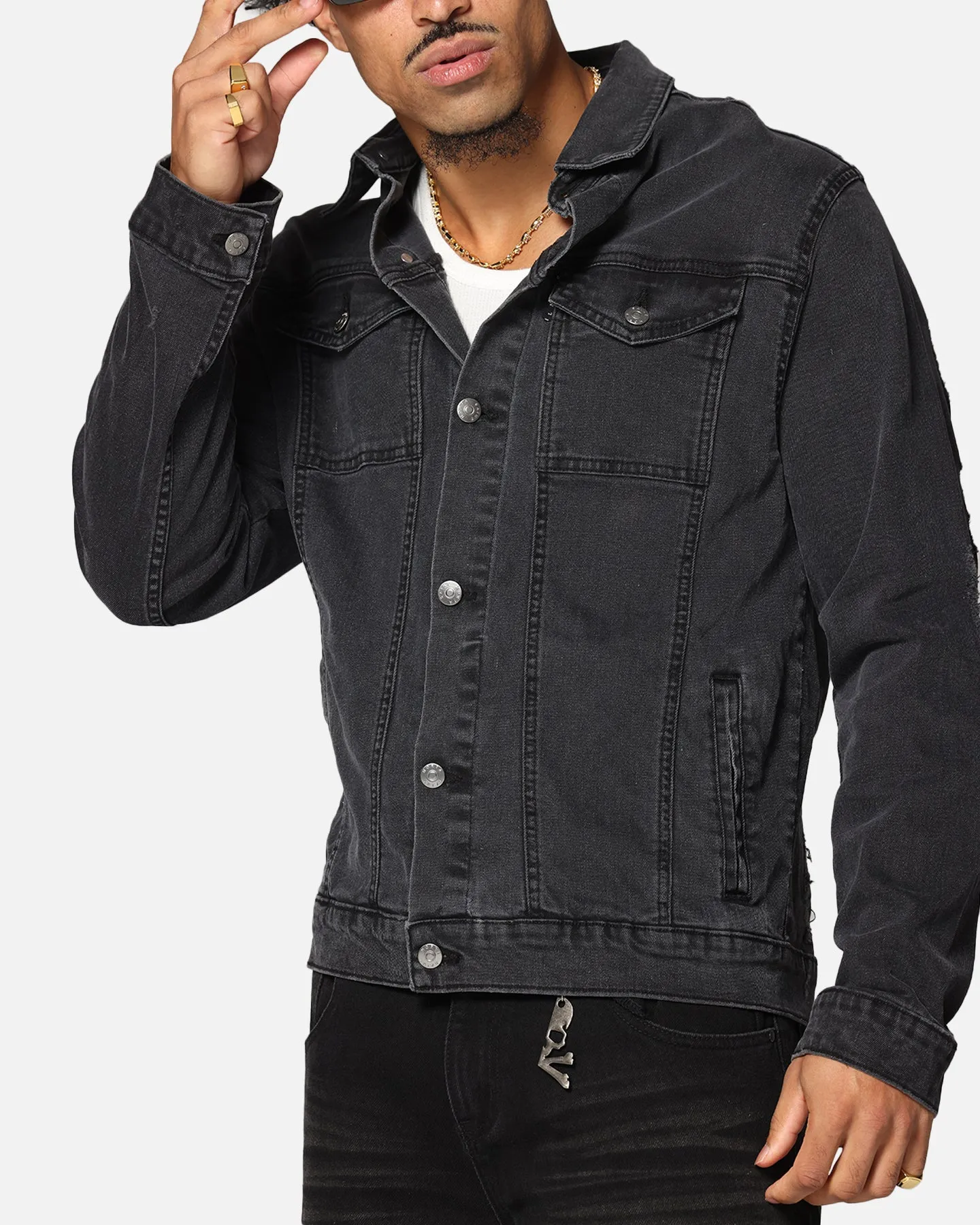 Saint Morta Men's Vintage Denim Jacket Aged Black Slimming
