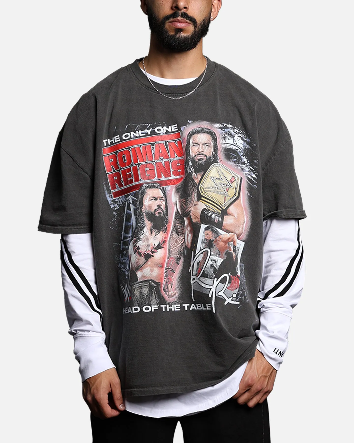 Culture Kings X WWE Roman Reigns Vintage T-Shirt Black Wash Sporty Look