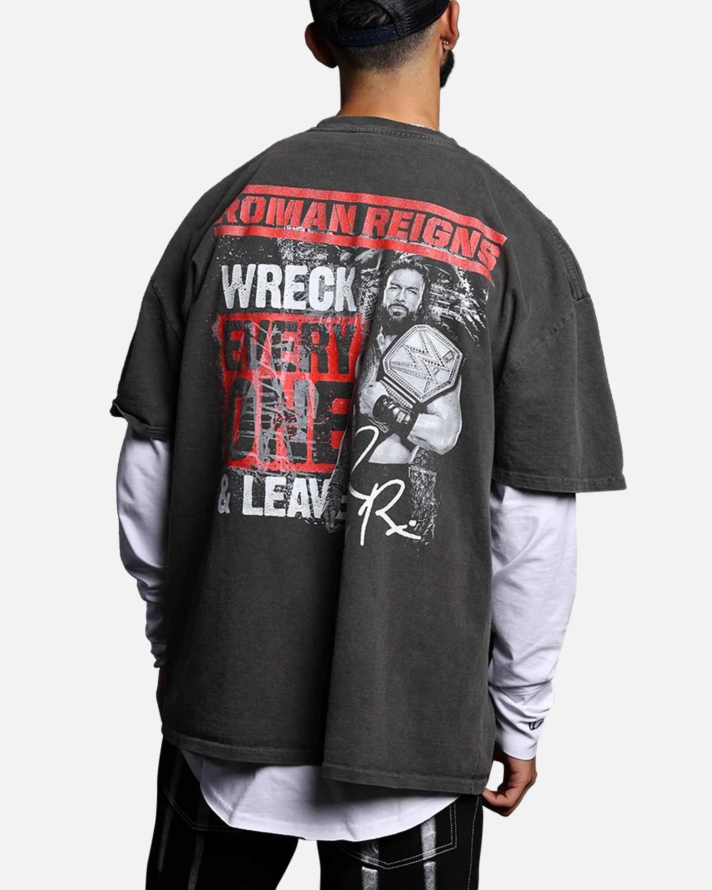 Culture Kings X WWE Roman Reigns Vintage T-Shirt Black Wash Slim fit clothing