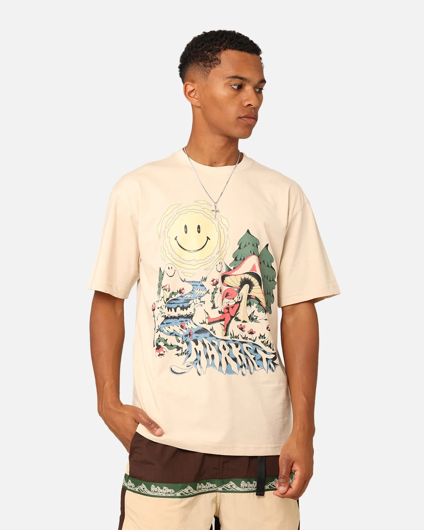 Market Smiley Quiet Time T-Shirt Ecru Street Casual Look