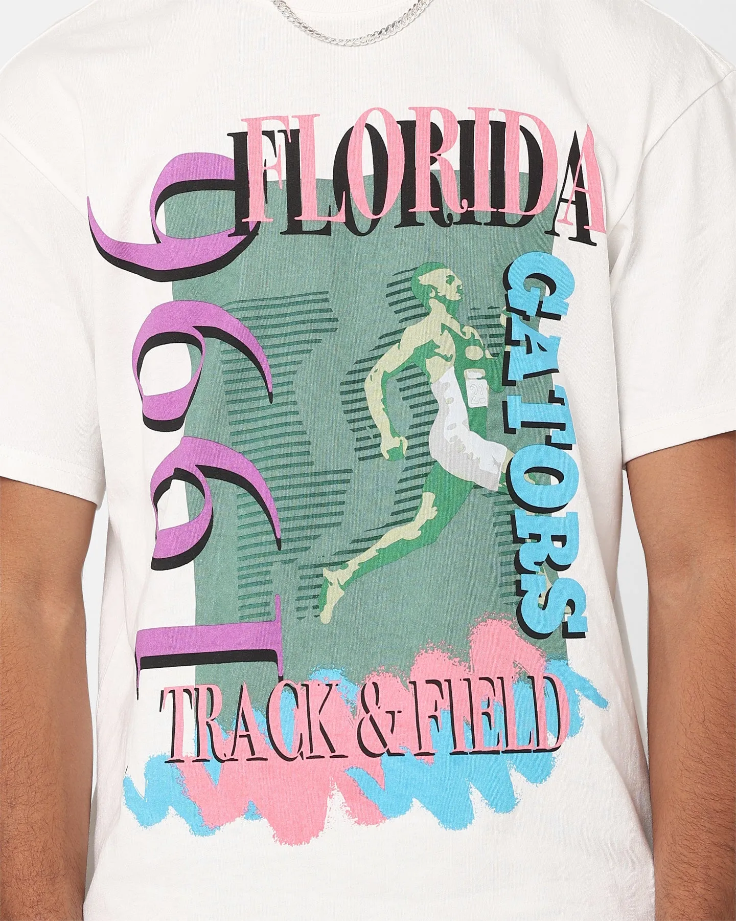 National Collegiate Athletic Association Florida Gators Track & Field T-Shirt Vintage White Buttery Soft Fabric