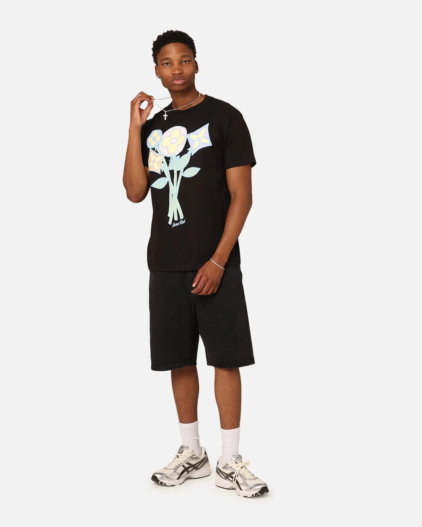 NonRestrictiveCut Temperature Regulating Secret Club SC Flower T-Shirt Black