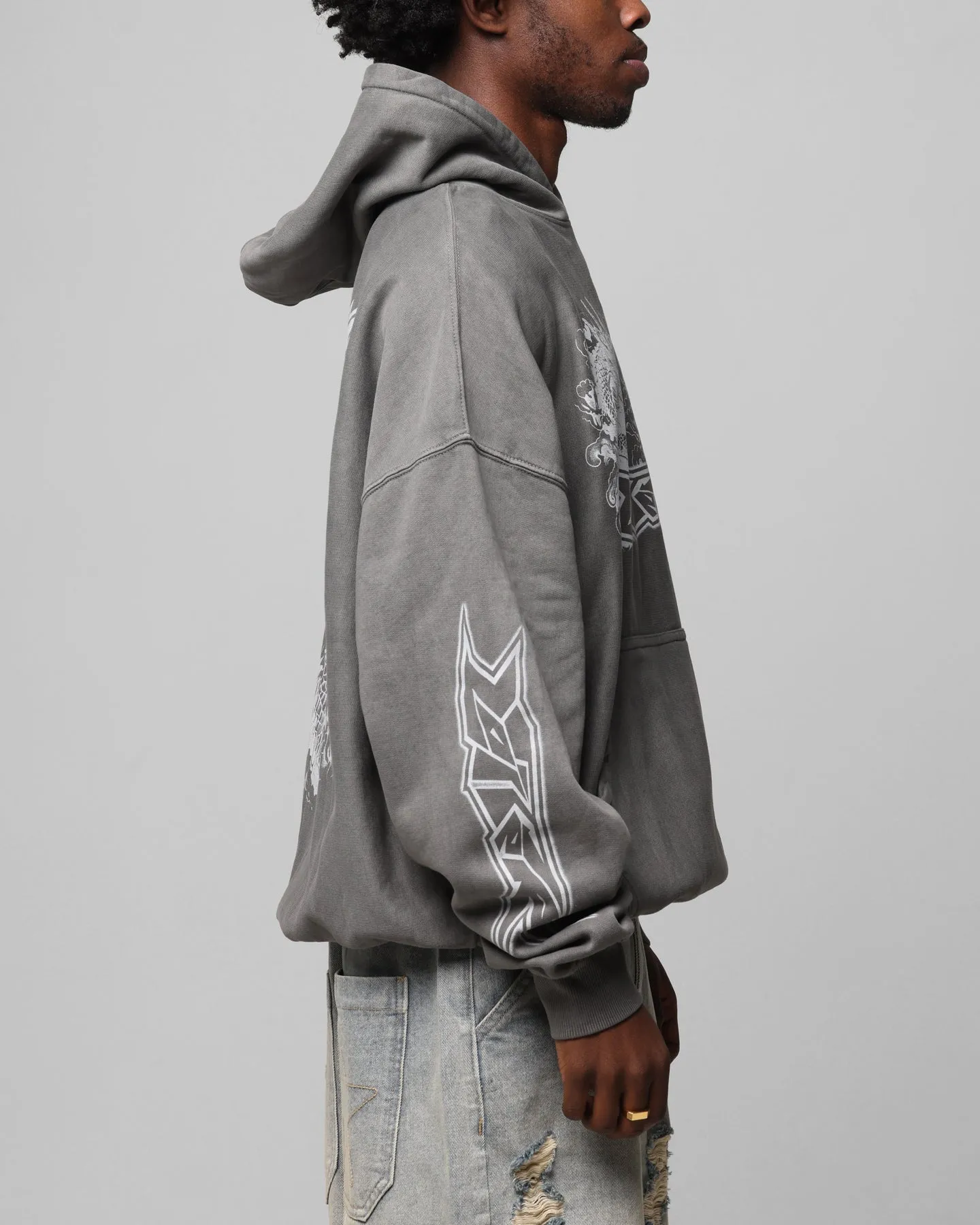 Loiter Draco Born Hoodie Washed Charcoal colorful