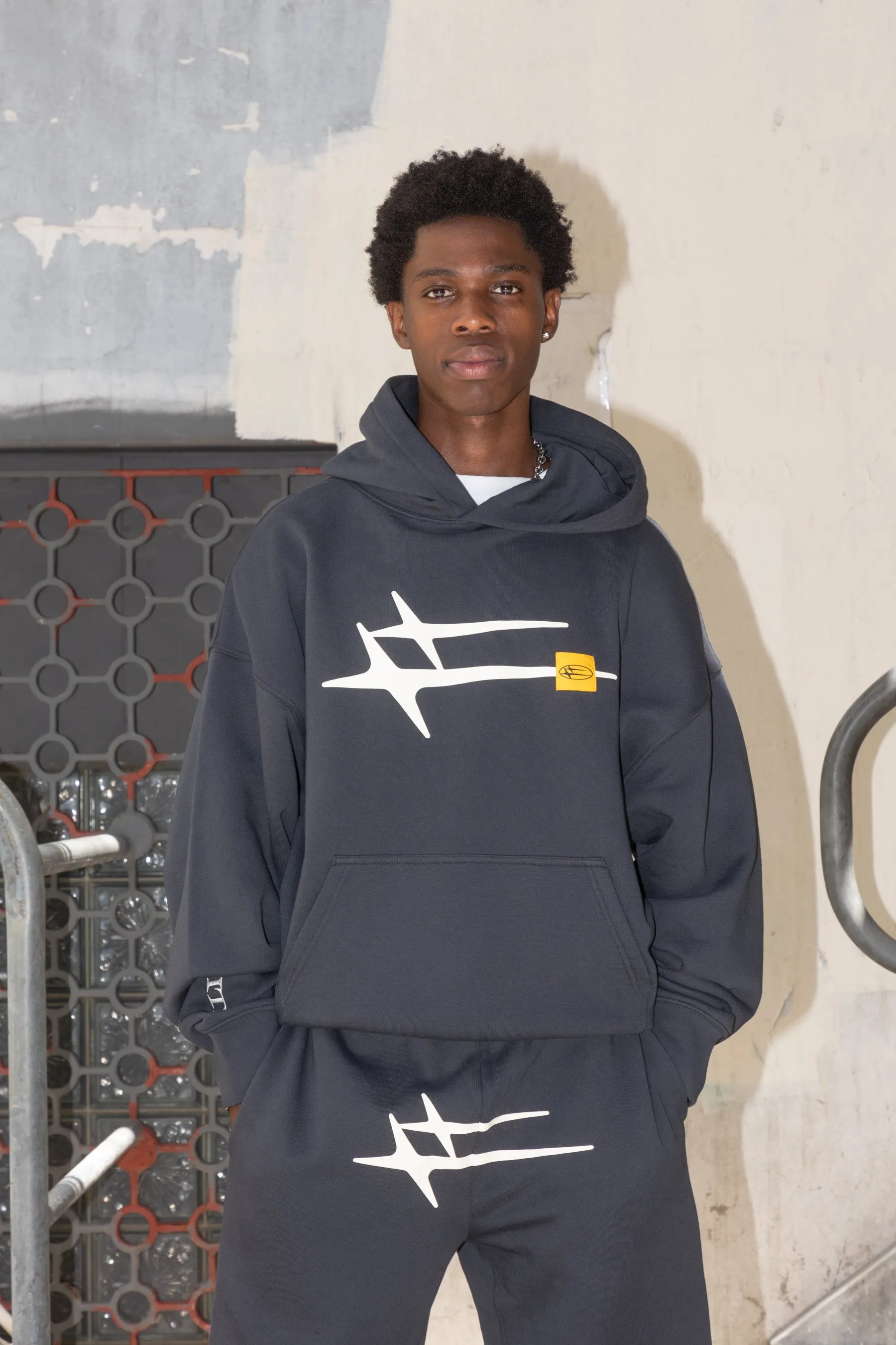 Loiter Hybrid Premium Hoodie Charcoal Lounge Wear Distressed Detailing