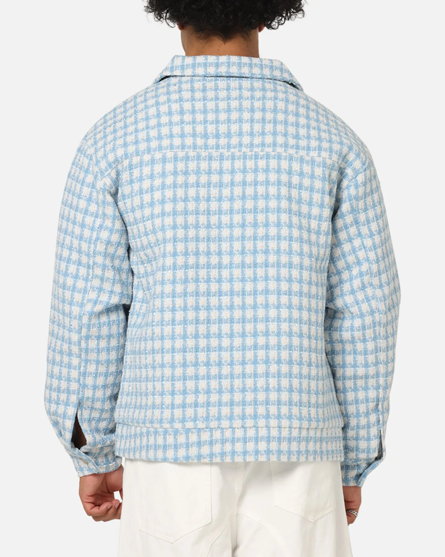 XXIII Waffle Jacket Blue Check Odor Resistant Treatment Recycled Polyester Blend