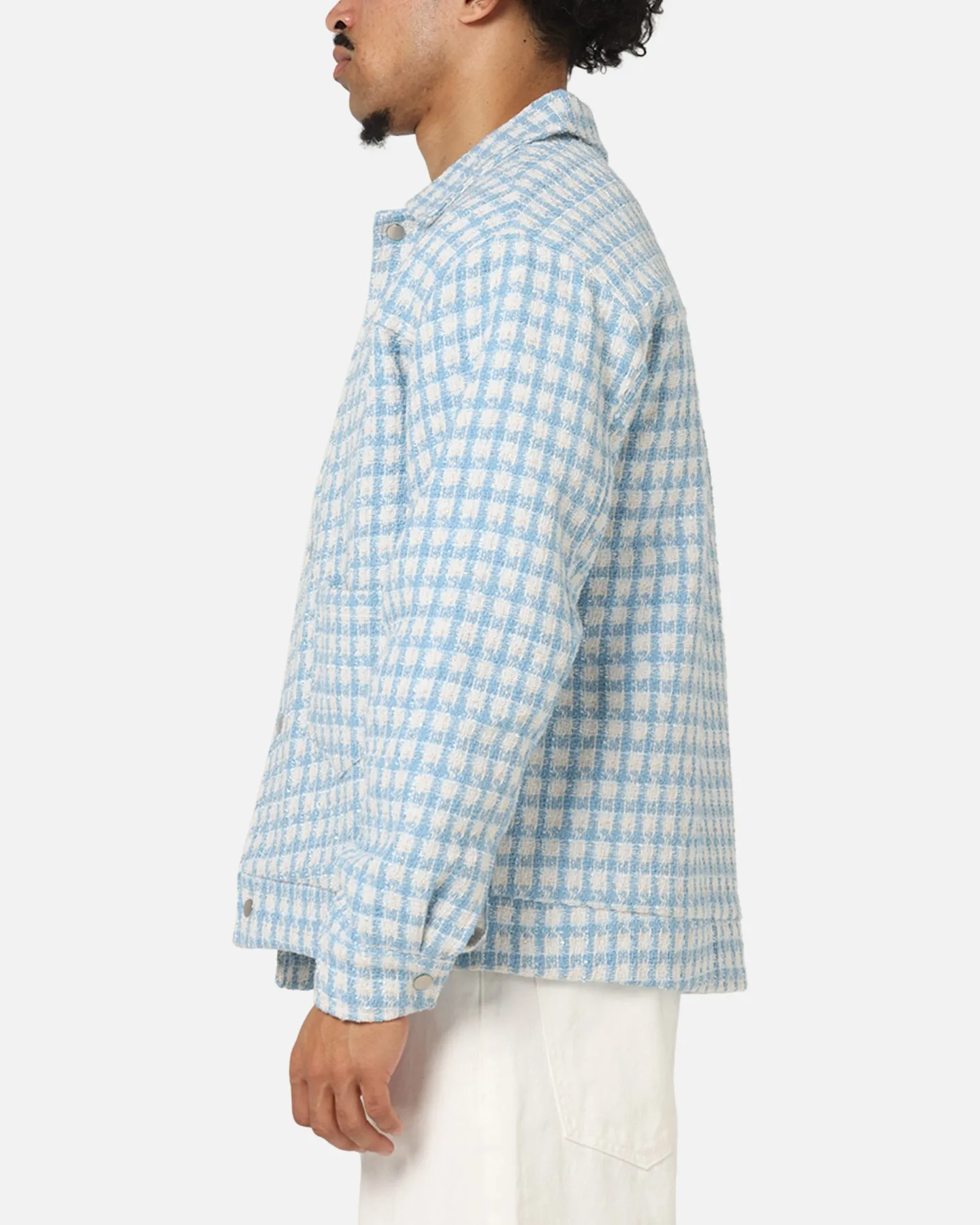 XXIII Waffle Jacket Blue Check Bold Lines Sleeveless