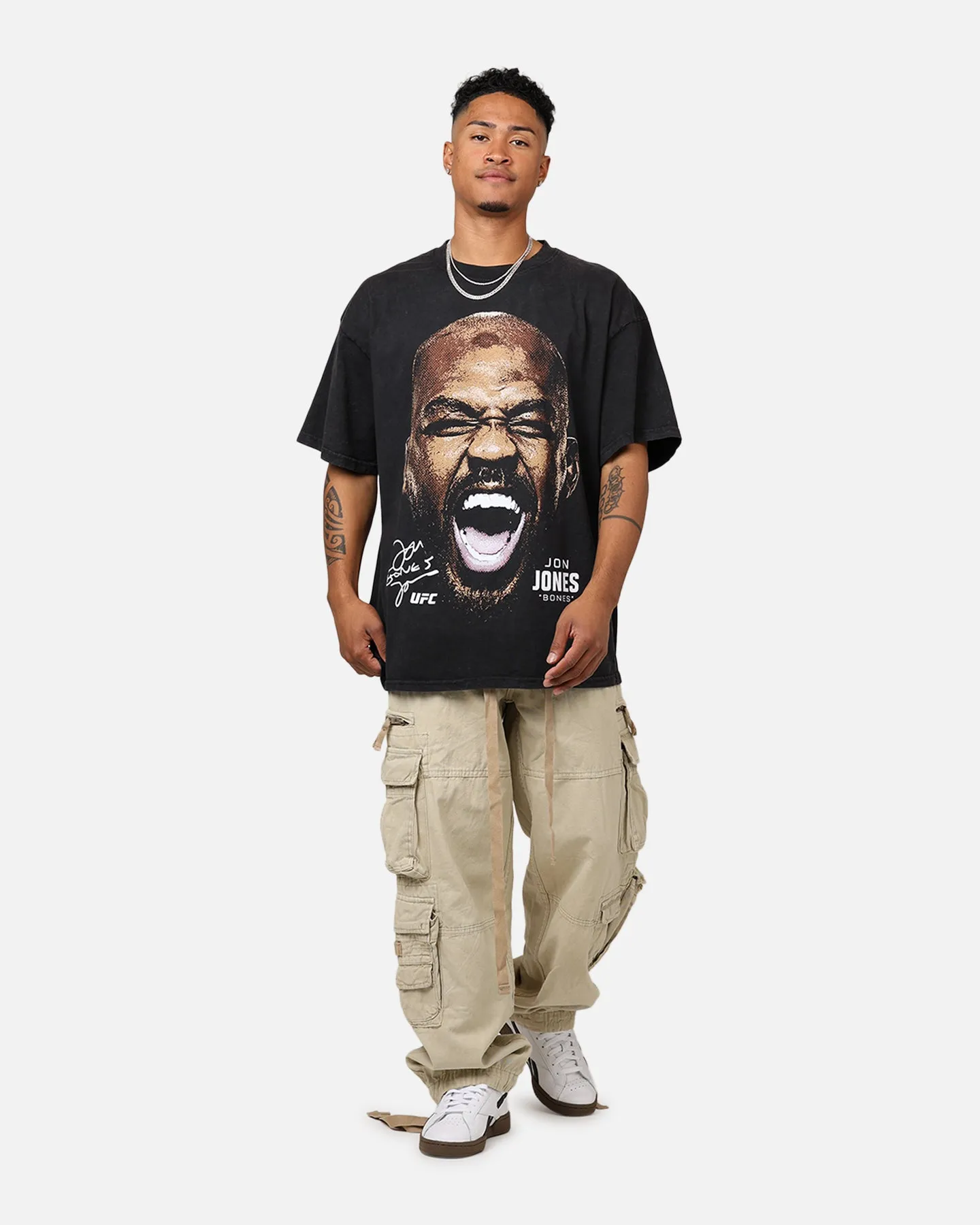 harmonious Comfortable And Versatile UFC By Goat Crew Jon Jones Big Face Vintage T-Shirt Black Wash