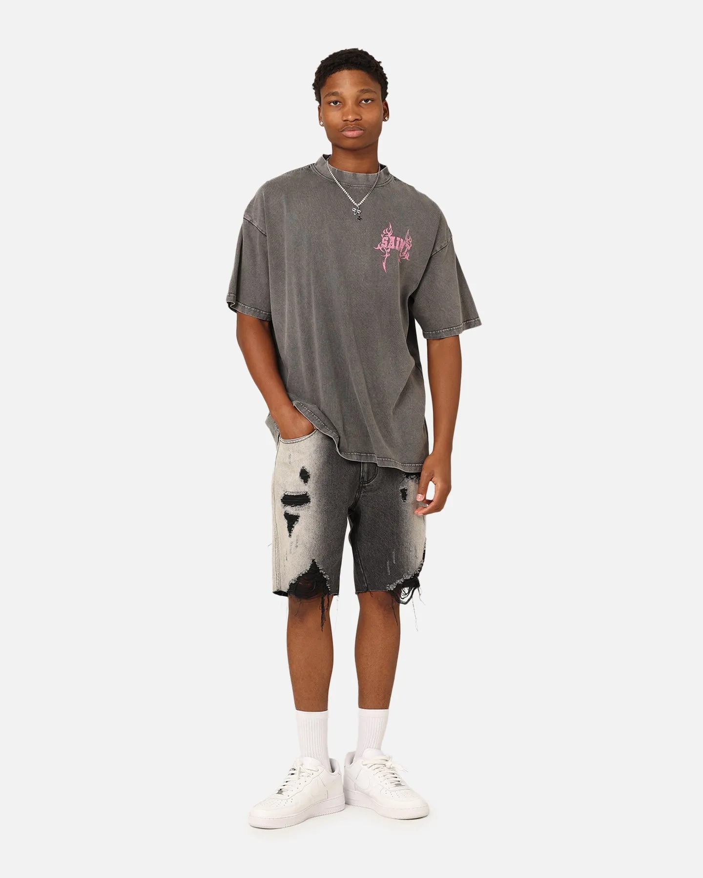 Saint Morta Wraith Crucifix T-Shirt Washed Charcoal windproof