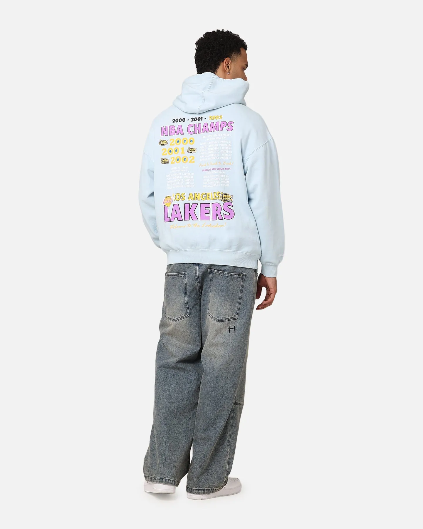 Adjustable Drawstring Hood Contrast Inner Layer Mitchell & Ness Los Angeles Lakers Finals Champion Hoodie Light Blue
