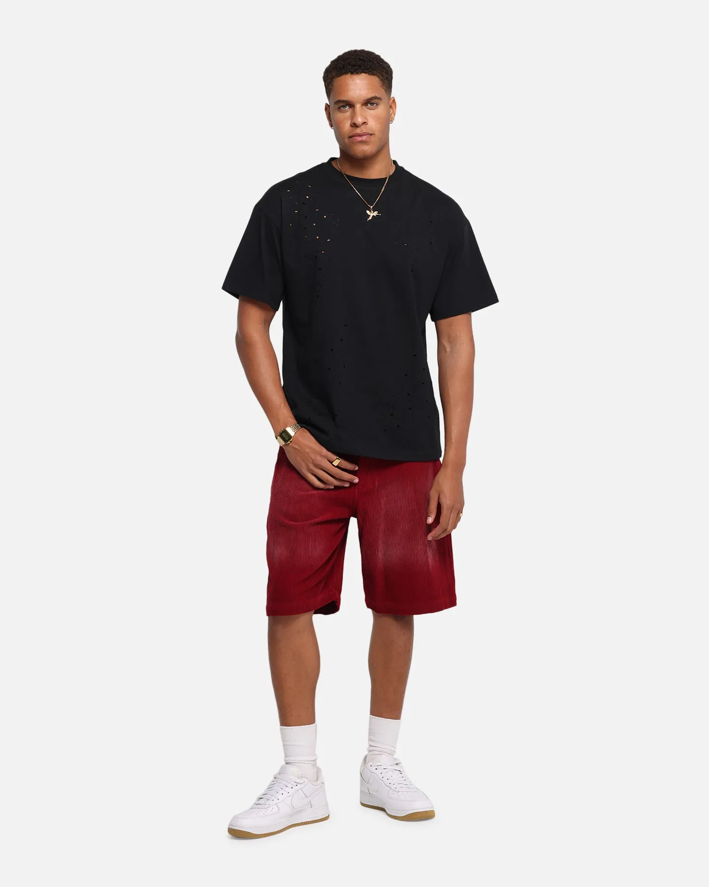 Fleece Lining Comfy Stretch XXIII Corduroy Wash Jorts Burgundy