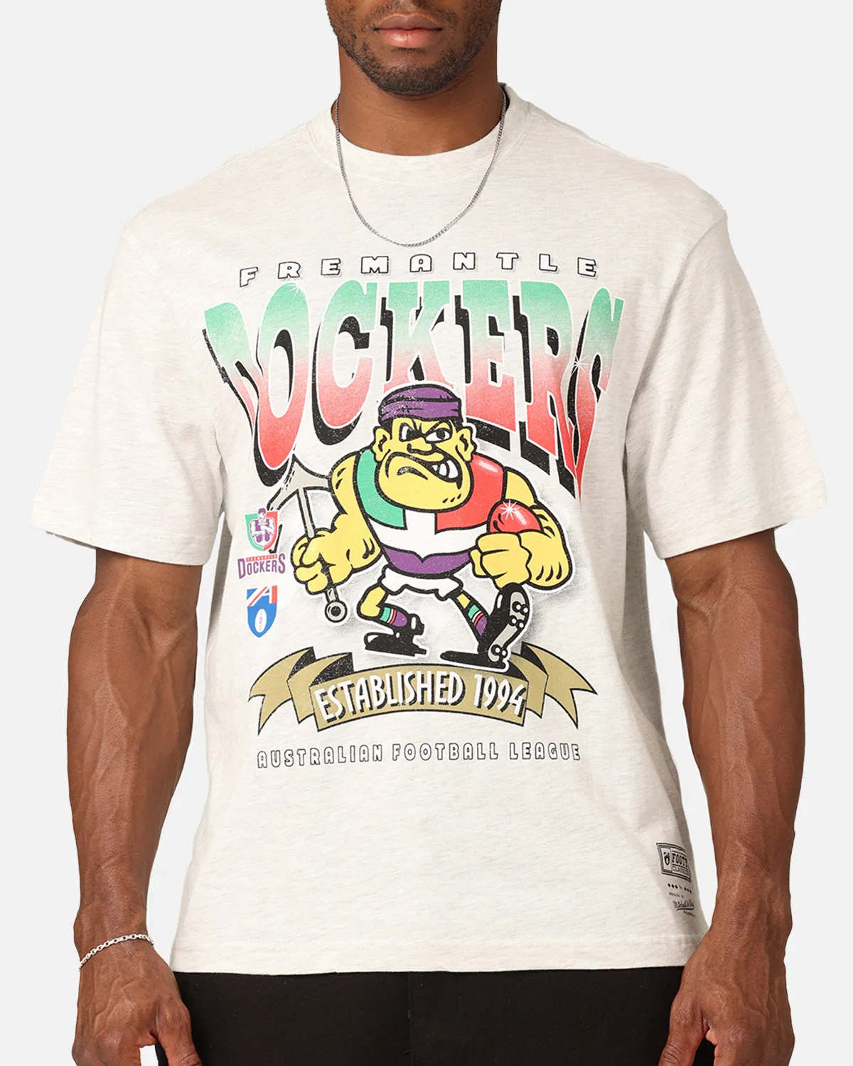 Recycled Polyester Thread Zip Up Mitchell & Ness Fremantle Dockers Character T-Shirt Silver Marle