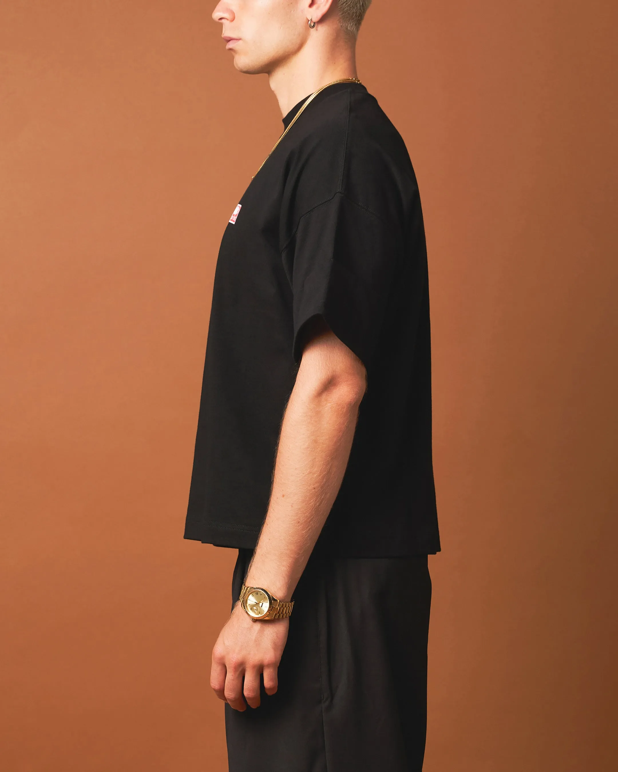 404 Workwear T-Shirt Black Yarn Dyed Fabric Raw Edge Hem