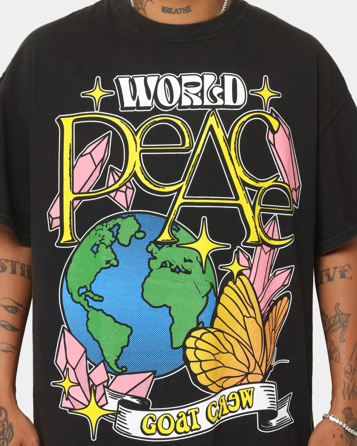 Goat Crew World Peace Vintage T-Shirt Black Wash TemperatureControl Fabric