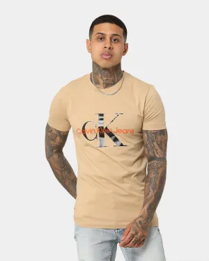 Midweight Knit Calvin Klein Monogram Short Sleeve T-Shirt Tawny Sand/Black