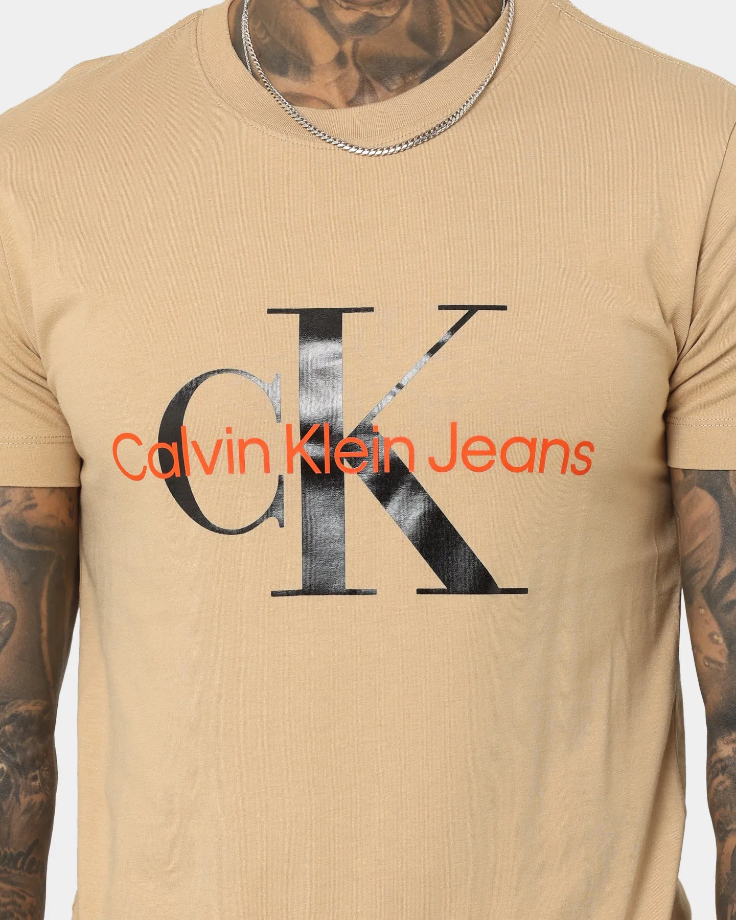 UV Protective Fabric Calvin Klein Monogram Short Sleeve T-Shirt Tawny Sand/Black