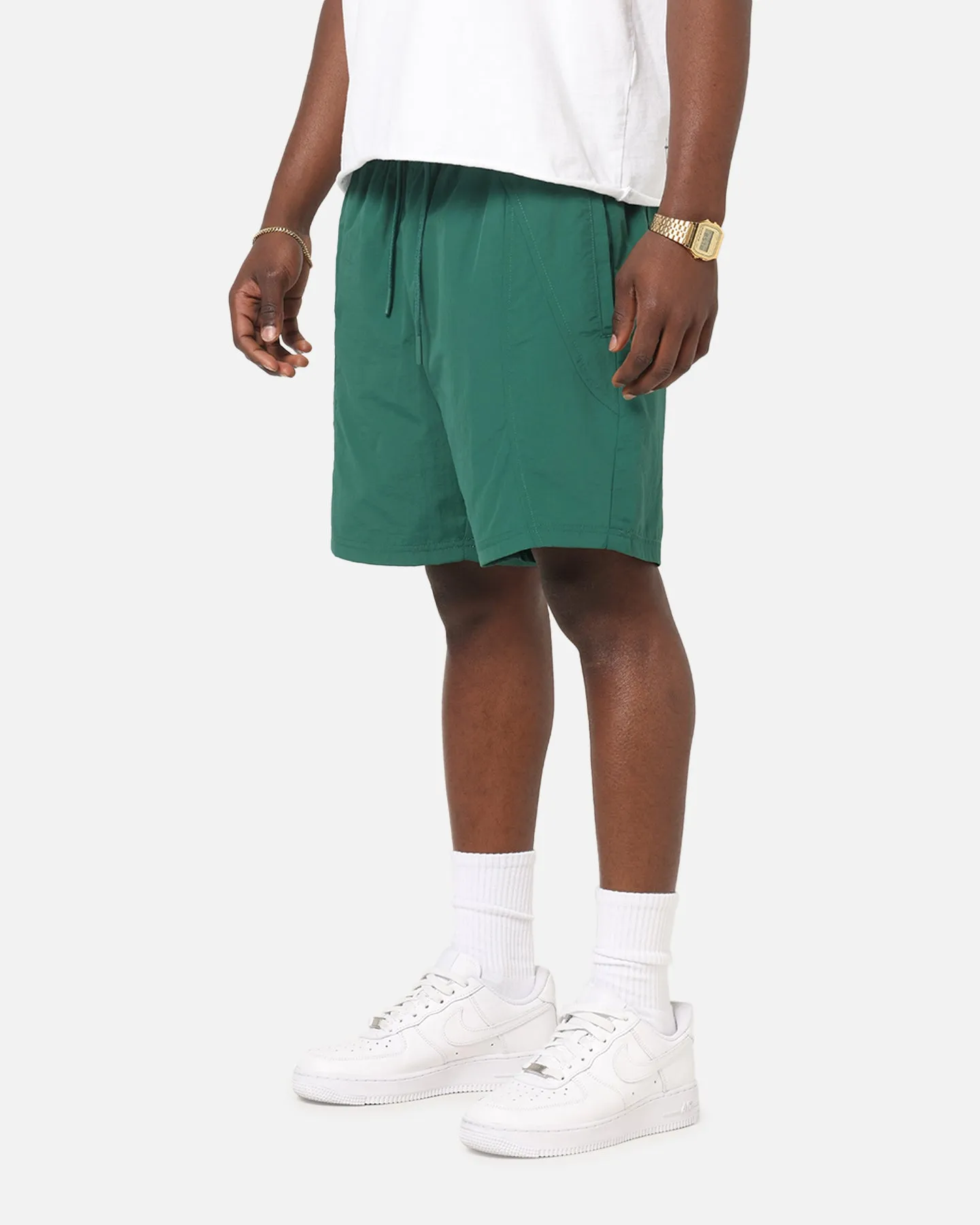 Carre Panelled Nylon Shorts Green Flexible Fabric Sleek Fit