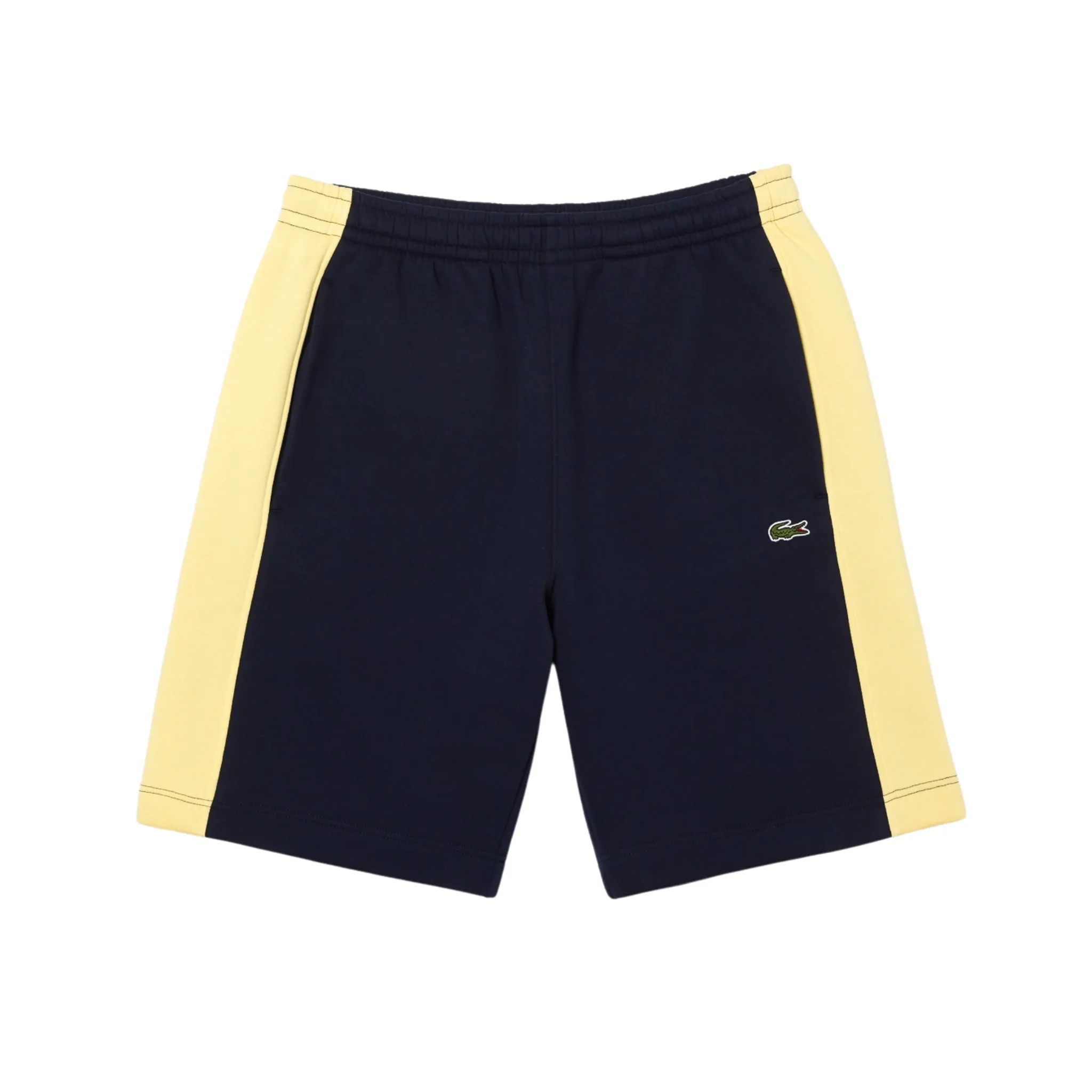 DoubleStitched Bead Soul Lacoste Color-Block Brushed Fleece Shorts (Navy Blue/Yellow)