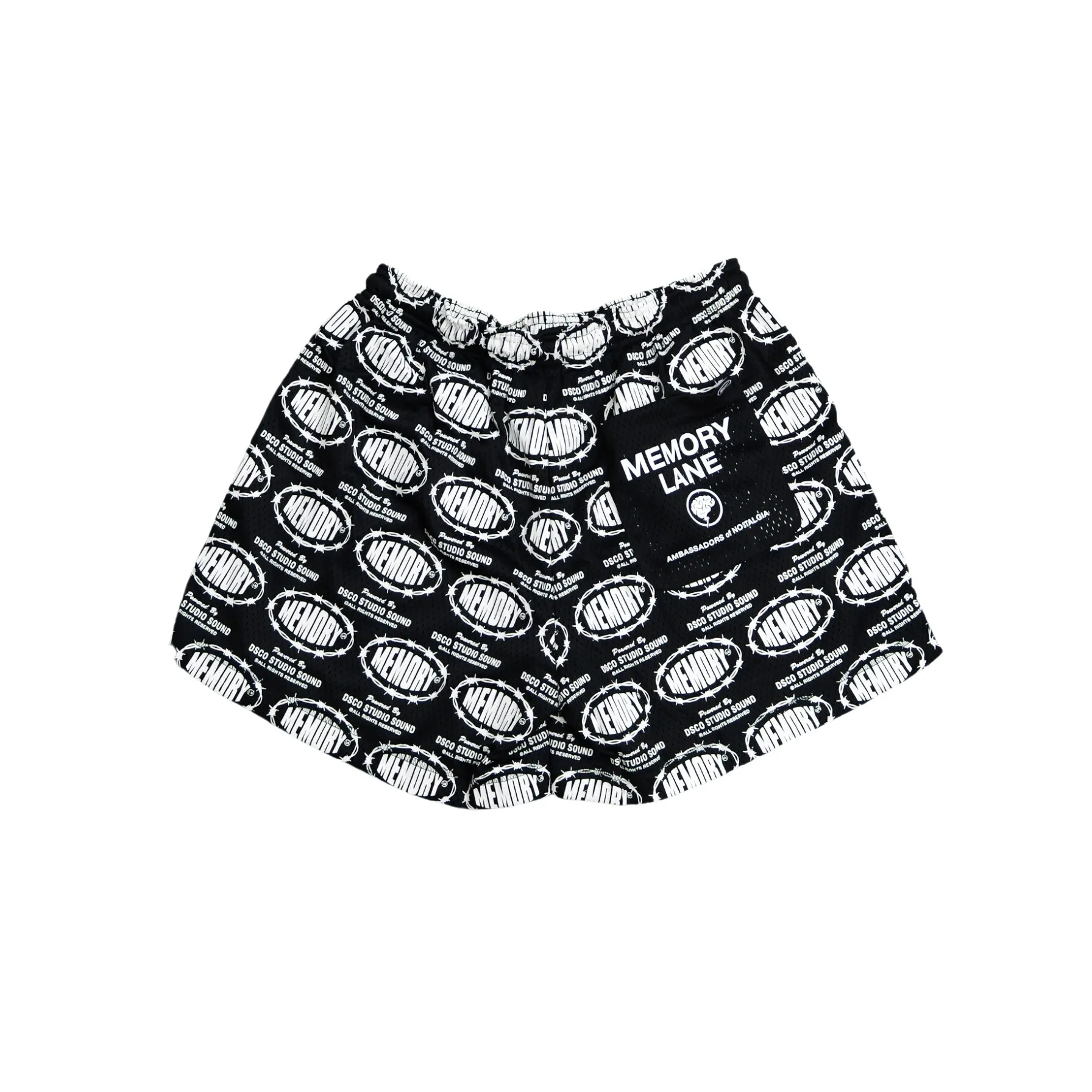 Fine Weave Versatile Clothing Memory Lane Barbwire Print Mesh Shorts (Black)